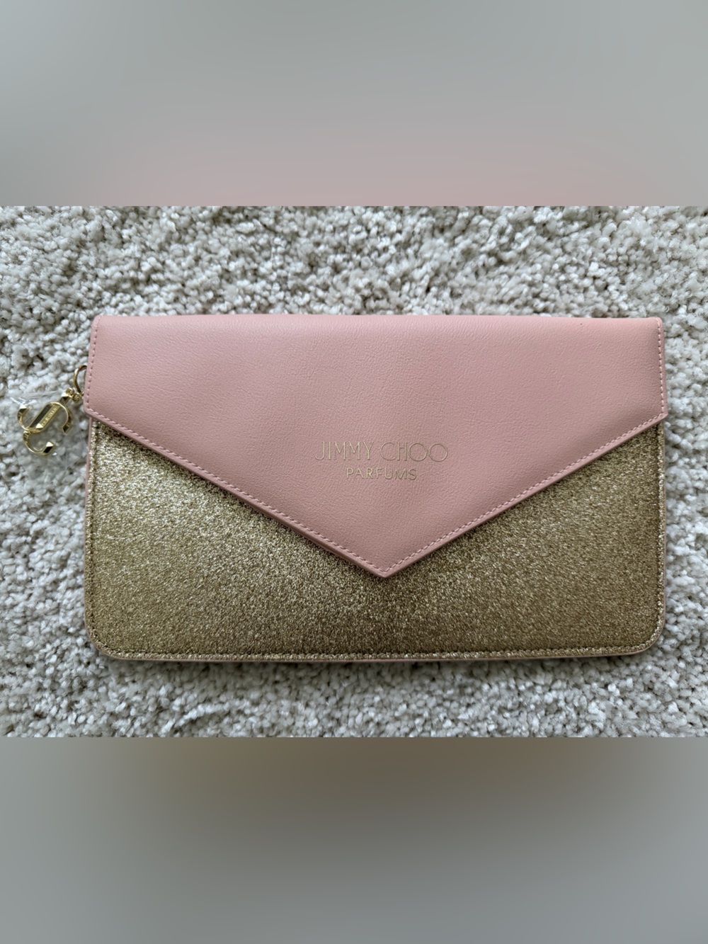 Jimmy Choo Pink Leather and Gold Glitter Envelope Wristlet